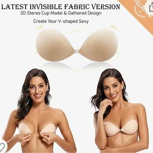 lalaWing C Cup Adhesive Bra, Sticky Strapless Fabric Bra Invisible